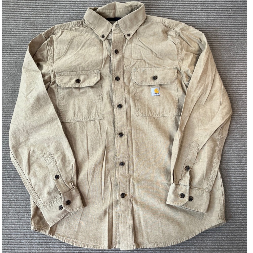 Carhartt Loose Fit Canvas Long Sleeve Shirt Tan Khaki Mens Medium